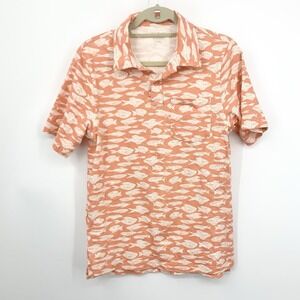 LL Bean Men Size Small Shirt Short Sleeve Polo Organic Cotton Fish Orange Top